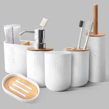 Load image into Gallery viewer, 6Pcs Bamboo Bathroom Set Toilet Brush Holder Toothbrush Glass Cup Soap Dispenser Soap Dish Bathroom Accessories
