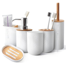 Load image into Gallery viewer, 6Pcs Bamboo Bathroom Set Toilet Brush Holder Toothbrush Glass Cup Soap Dispenser Soap Dish Bathroom Accessories
